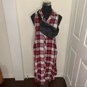 Bluenotes Plaid Tunic Sides Slit Button Down Long Shirt